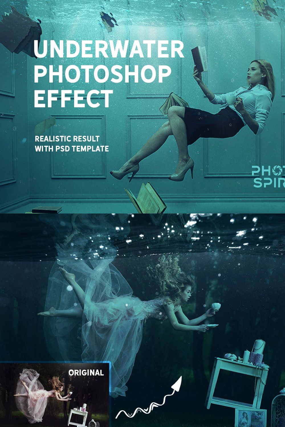 Underwater Photoshop Effect pinterest preview image.