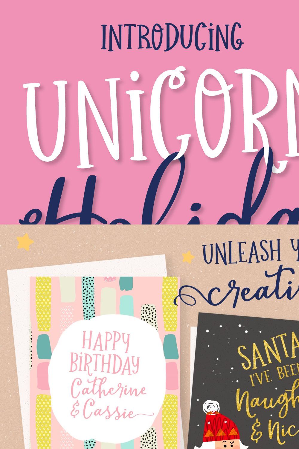 Unicorn Holiday Font Duo pinterest preview image.