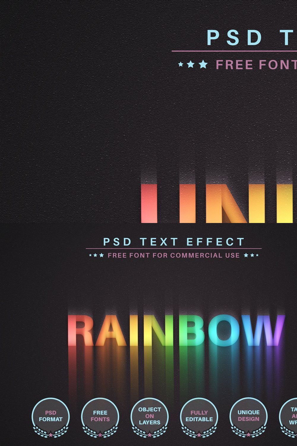 Unicorn Rainbow - PSD Editable Text pinterest preview image.