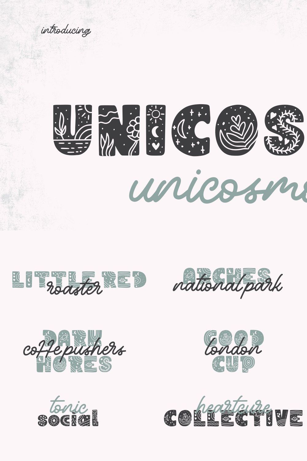 Unicosmo Decorative Sans Font Duo pinterest preview image.