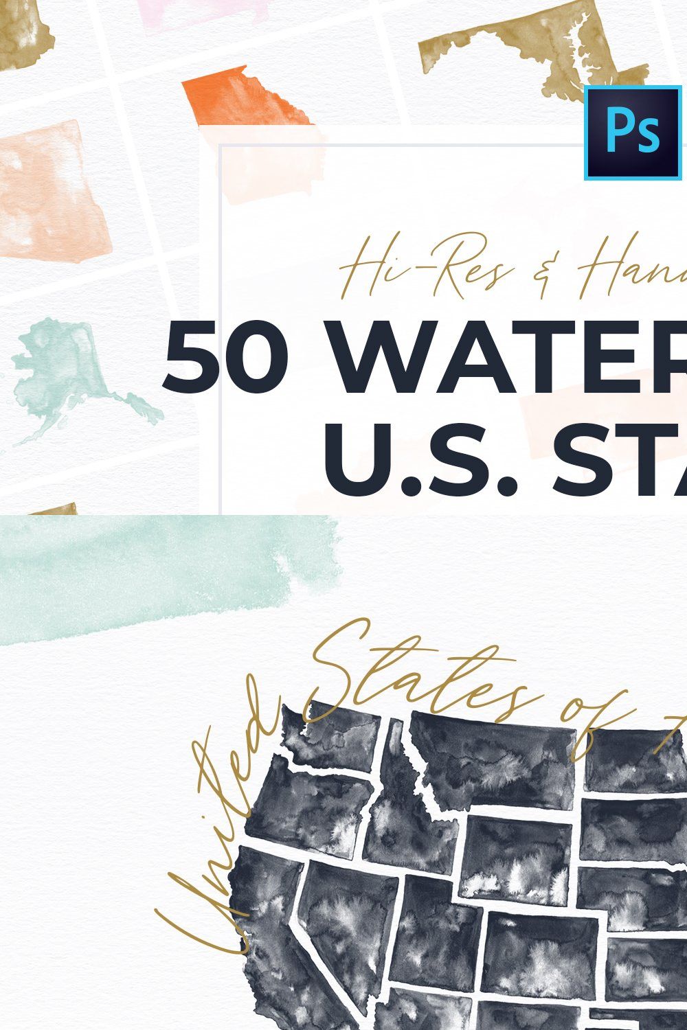 United States Watercolor PS Brushes pinterest preview image.