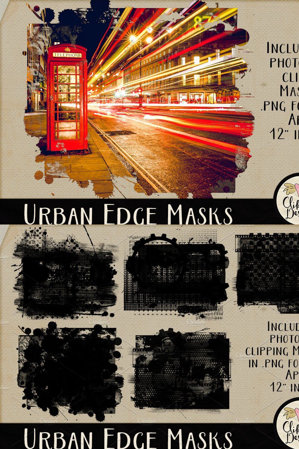 Urban Edge Photoshop Clipping Masks pinterest preview image.