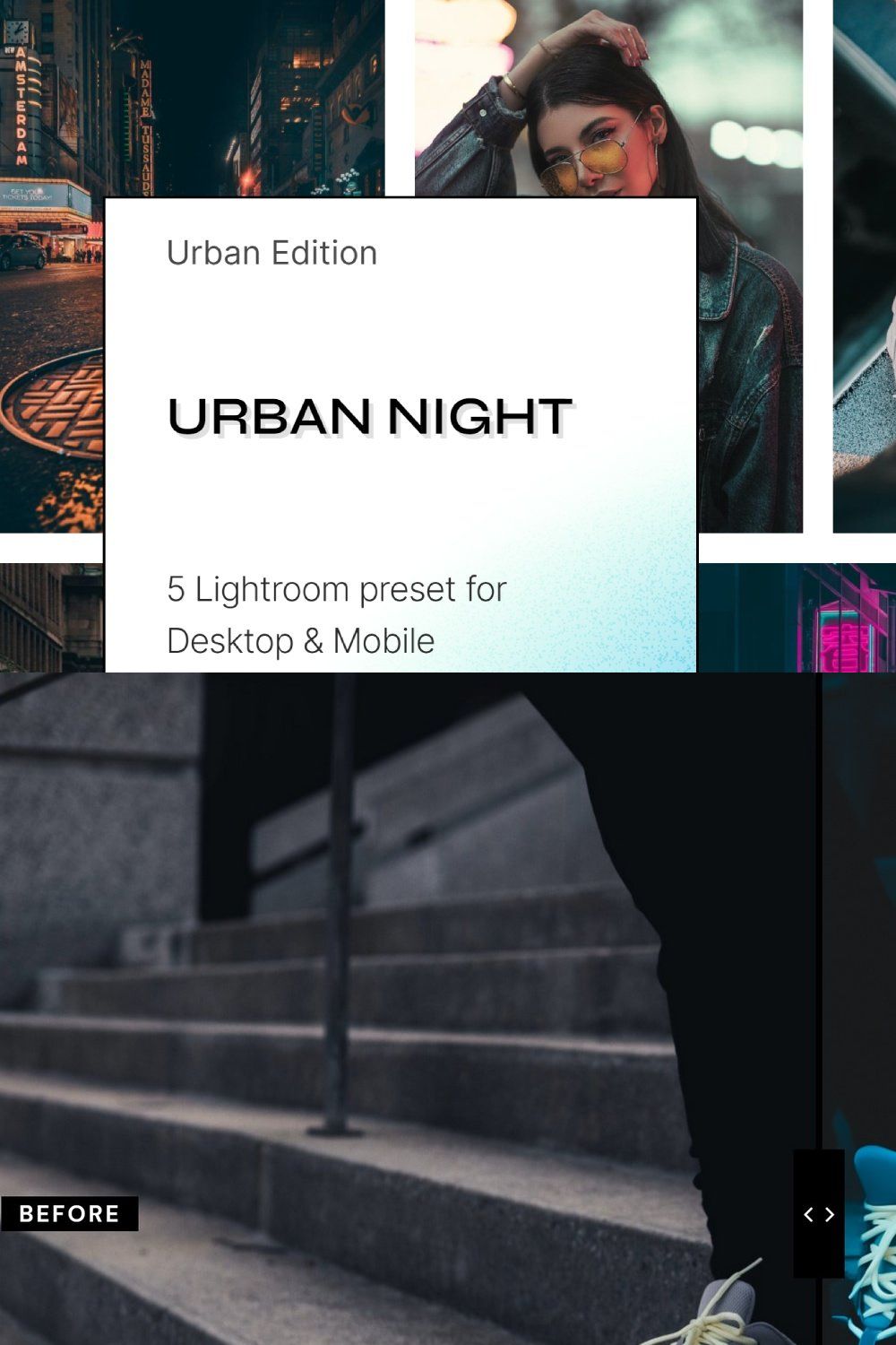 Urban night - 5 Lightroom presets pinterest preview image.