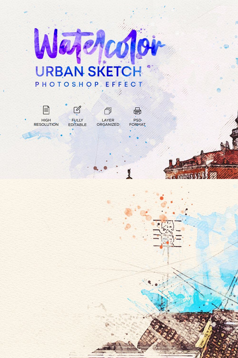 Urban Sketch Photoshop Effect pinterest preview image.