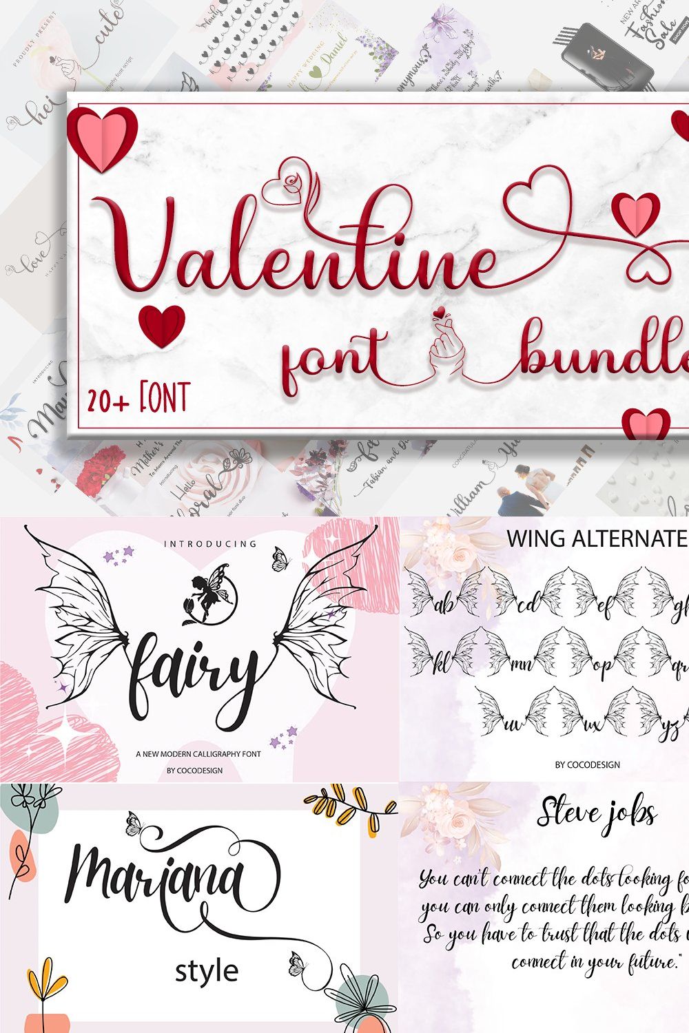 Valentine fontbundle pinterest preview image.