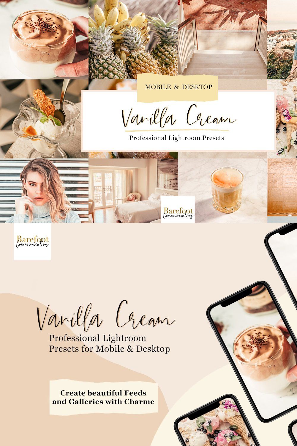 Vanilla Cream Lightroom Presets pinterest preview image.