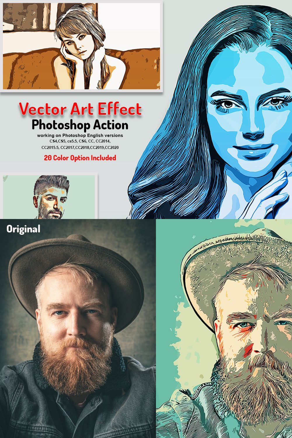 Vector Art Effect Photoshop Action pinterest preview image.
