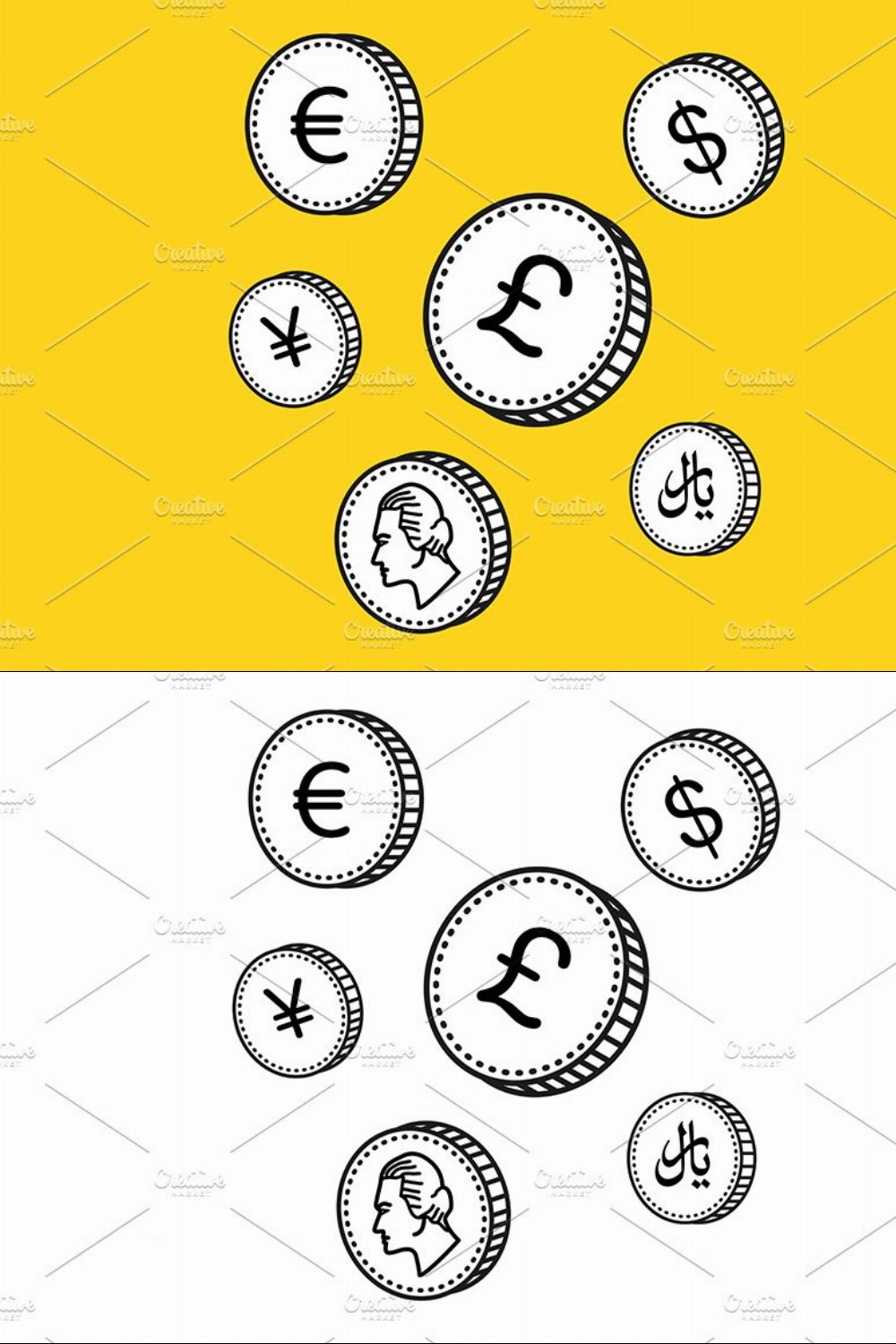 Vector line hand drawn coins pinterest preview image.