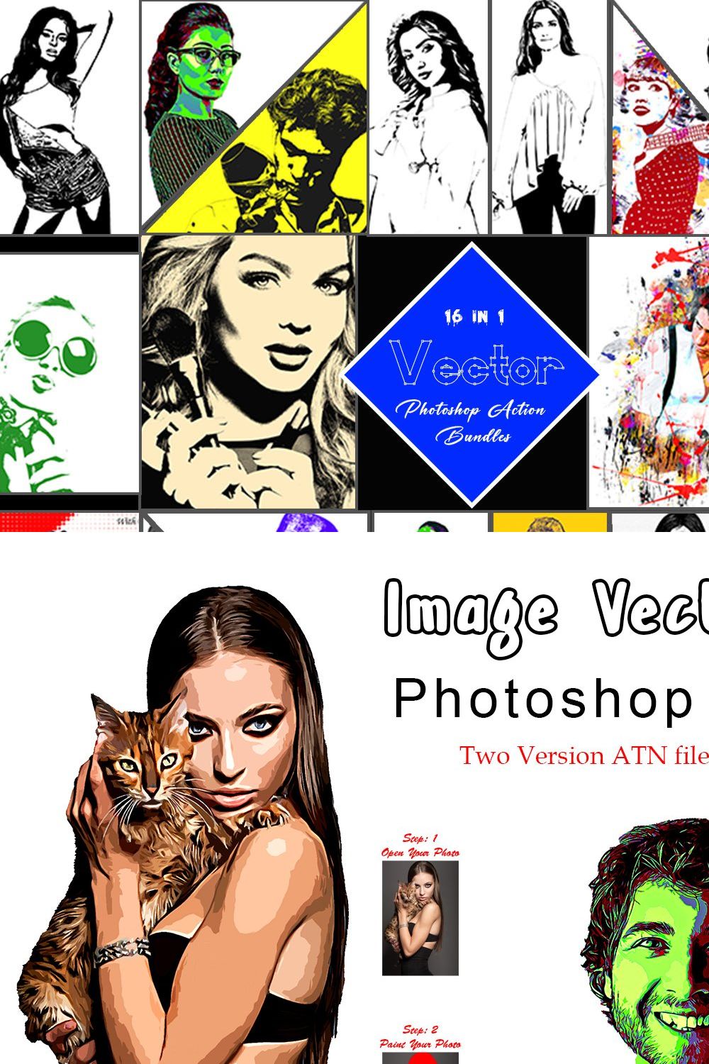 Vector Photoshop Action Bundle pinterest preview image.