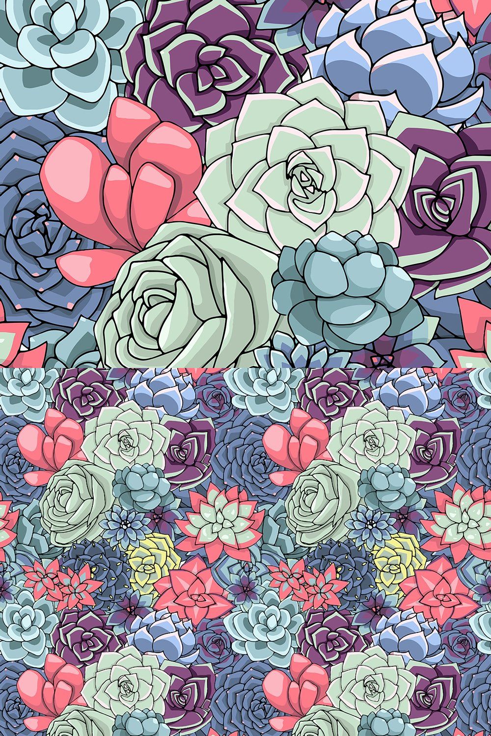 Vector succulents seamless pattern pinterest preview image.