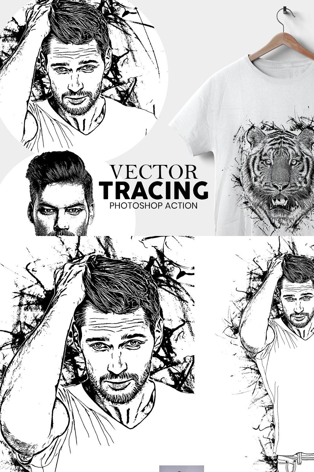 Vector Tracing Photoshop Action pinterest preview image.