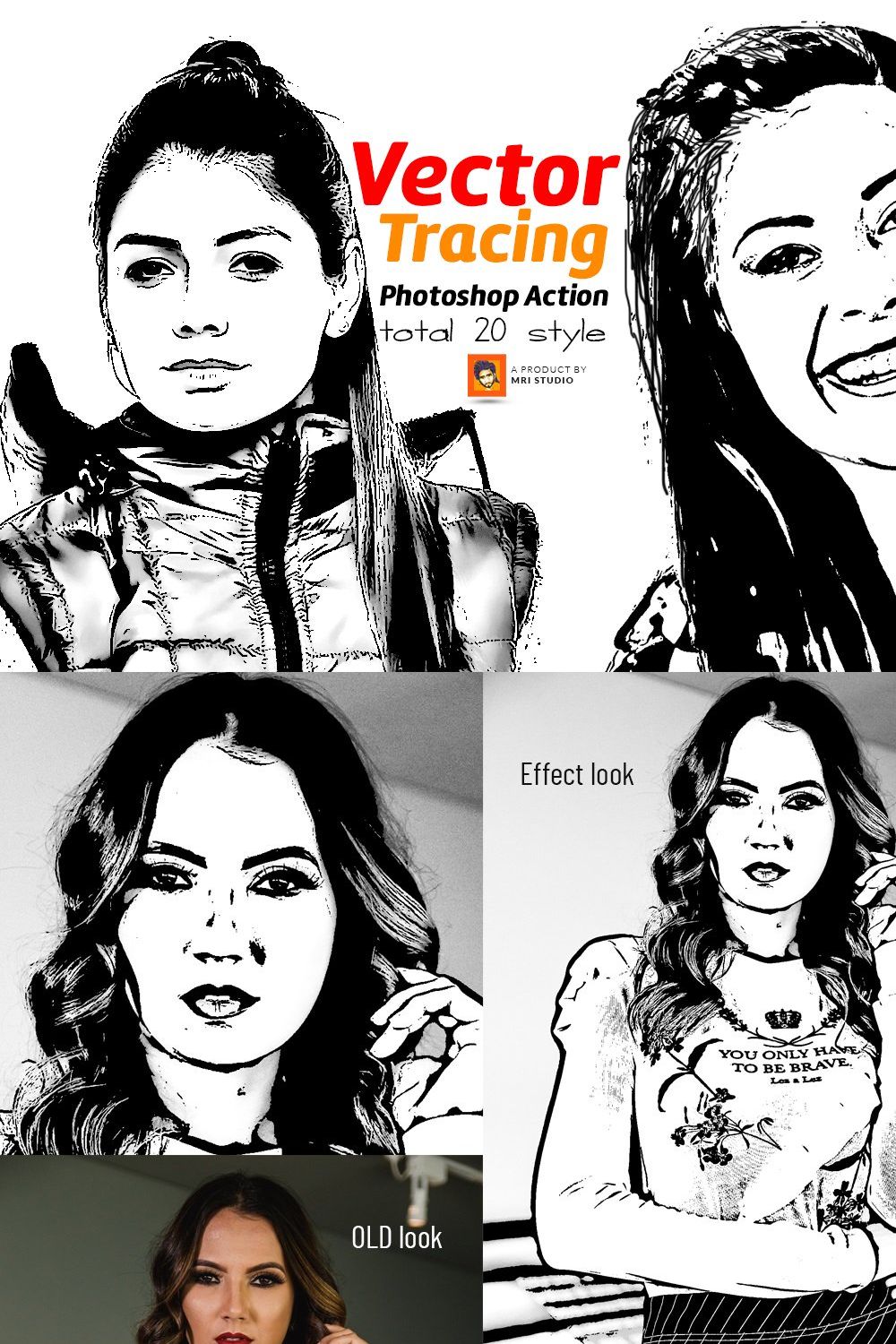 Vector Tracing Photoshop Action pinterest preview image.