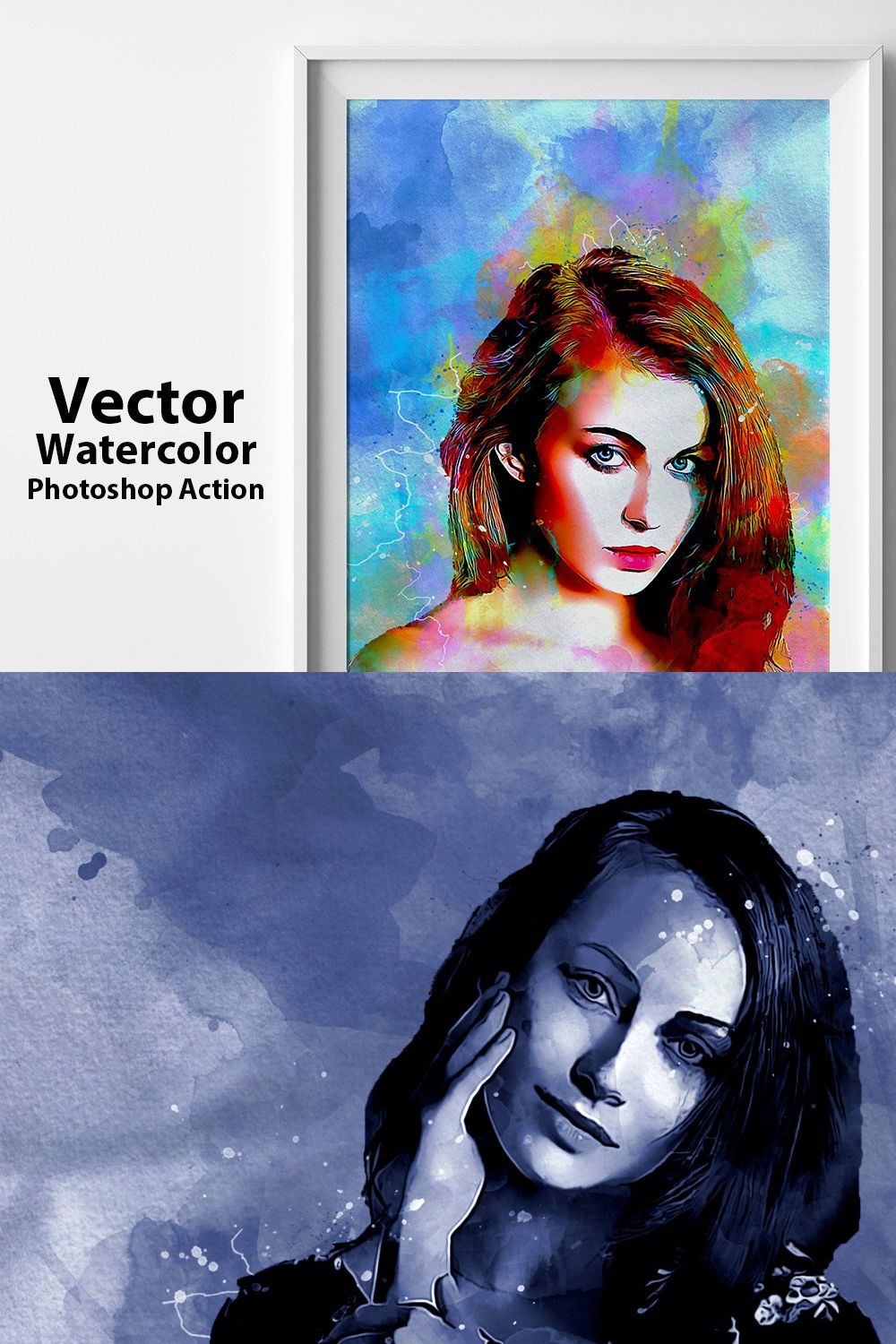 Vector Watercolor Photoshop Action pinterest preview image.
