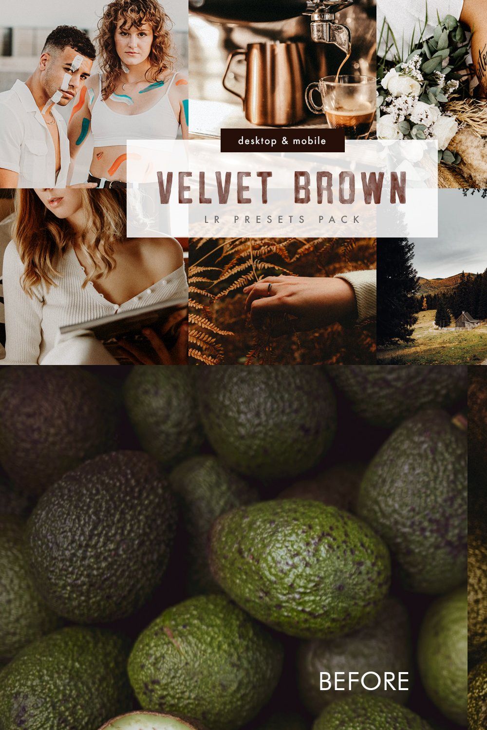 Velvet Brown Lightroom Presets Pack pinterest preview image.