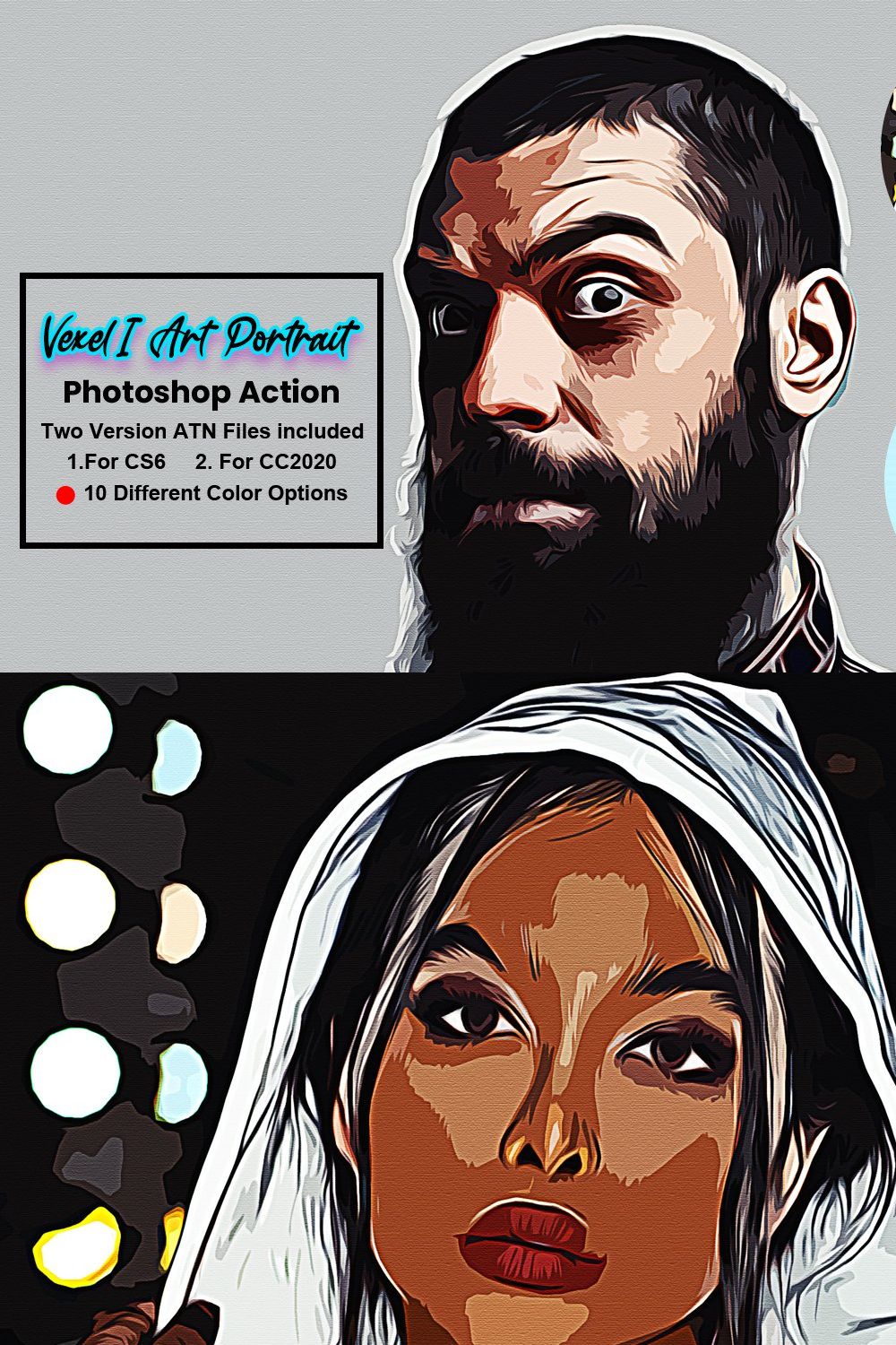 Vexel Art Portrait Photoshop Action pinterest preview image.