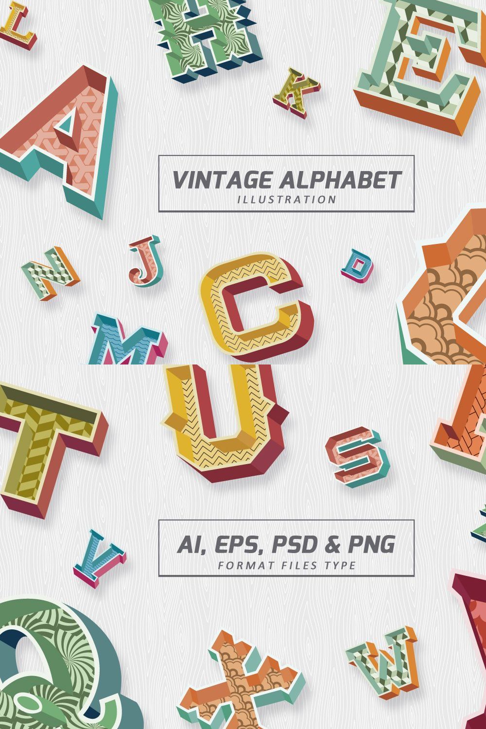 Vintage Alphabet Illustration pinterest preview image.
