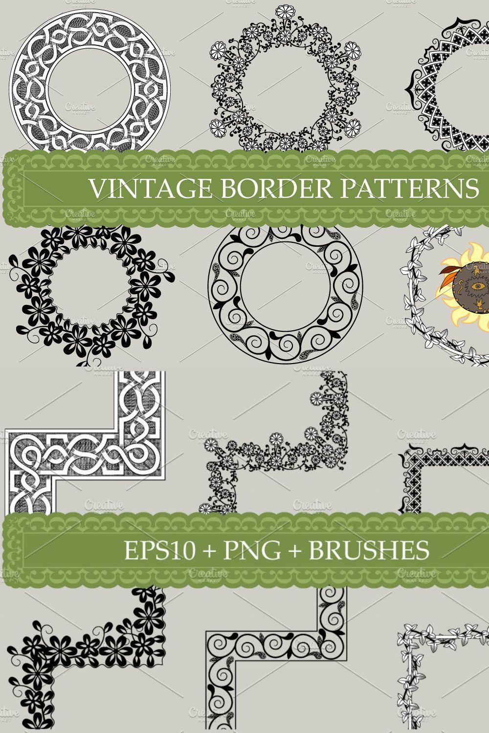 Vintage border patterns pinterest preview image.