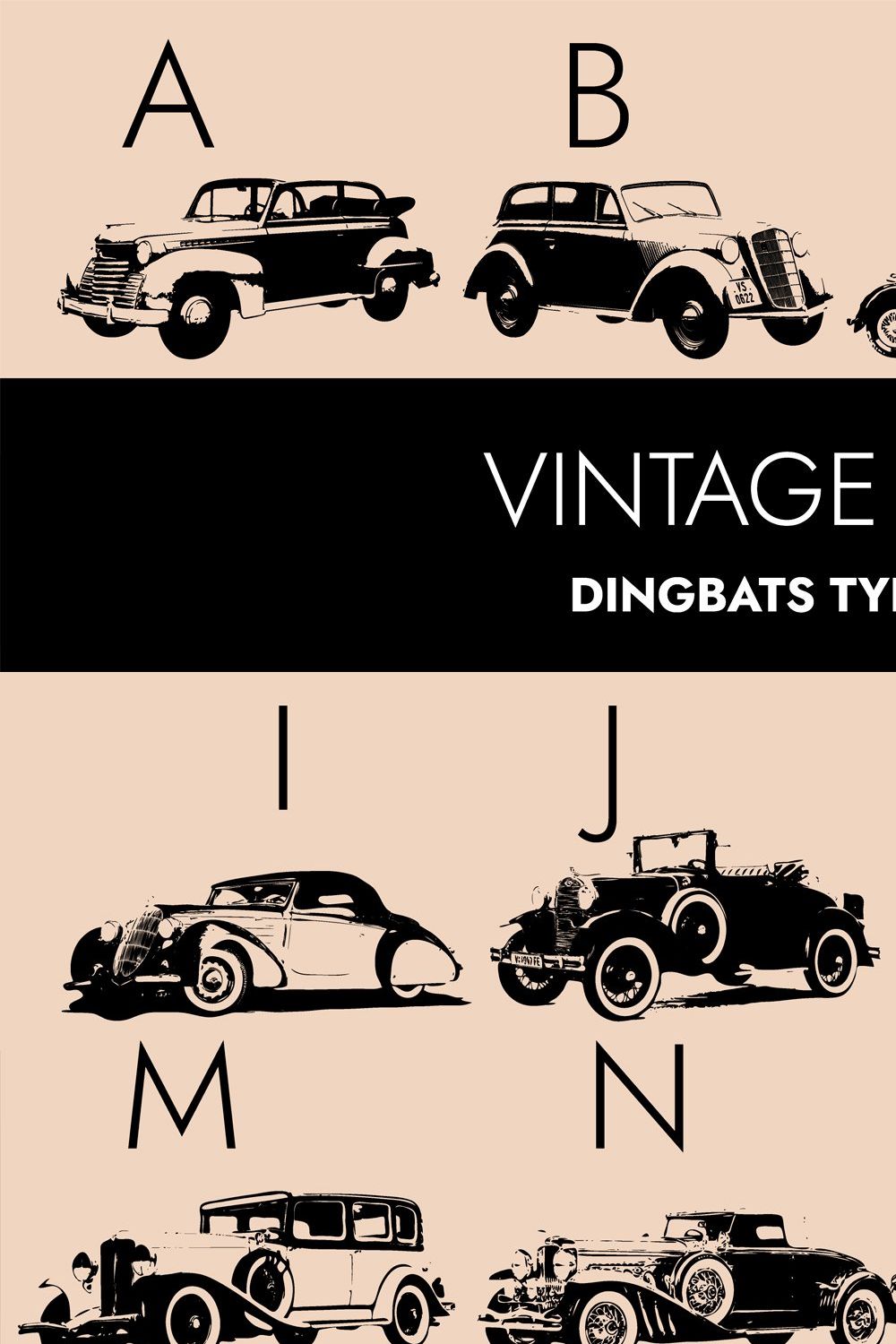 Vintage Cars Dingbats Font pinterest preview image.