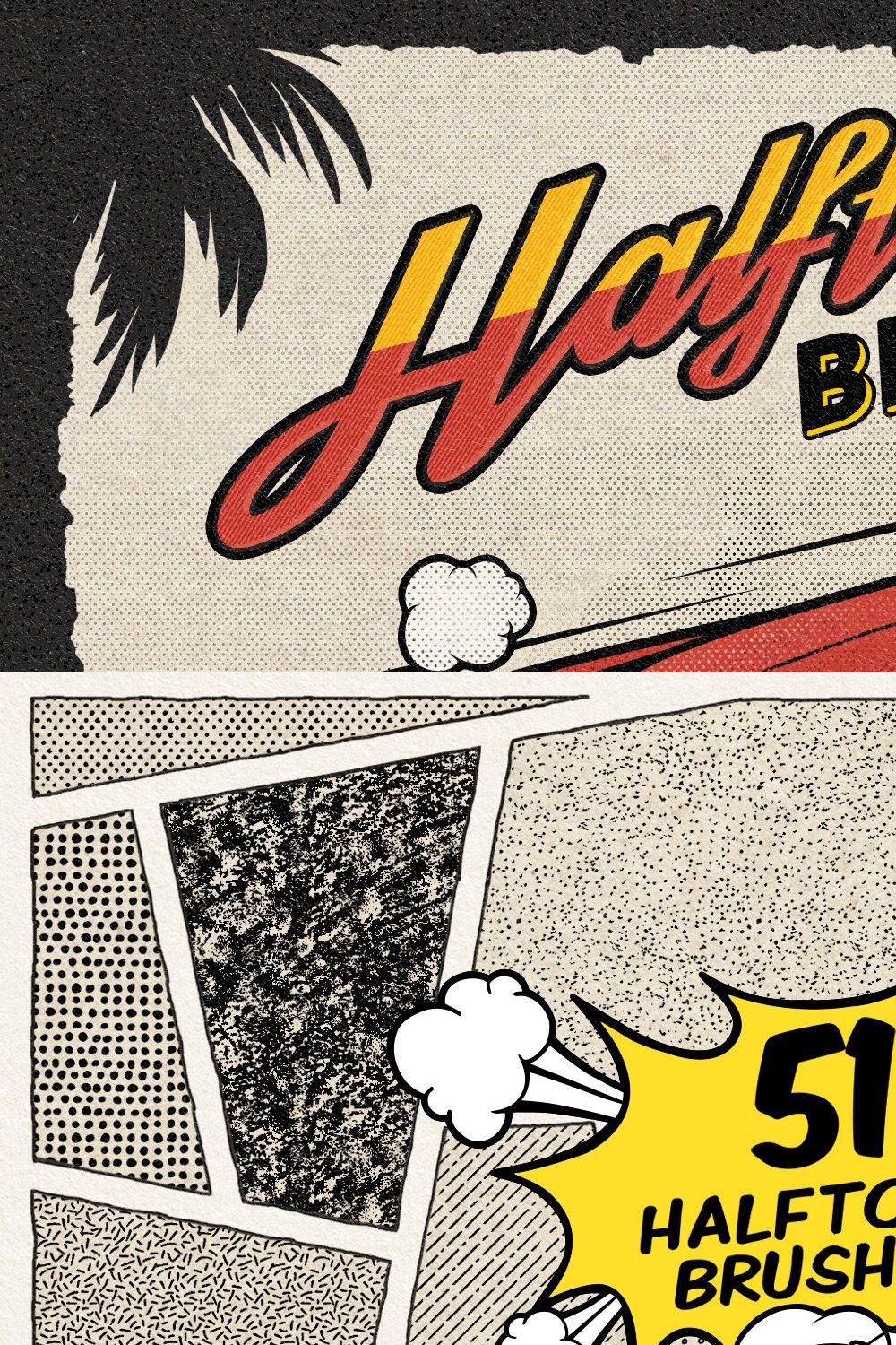 Vintage Comic Book Halftone Brushes pinterest preview image.