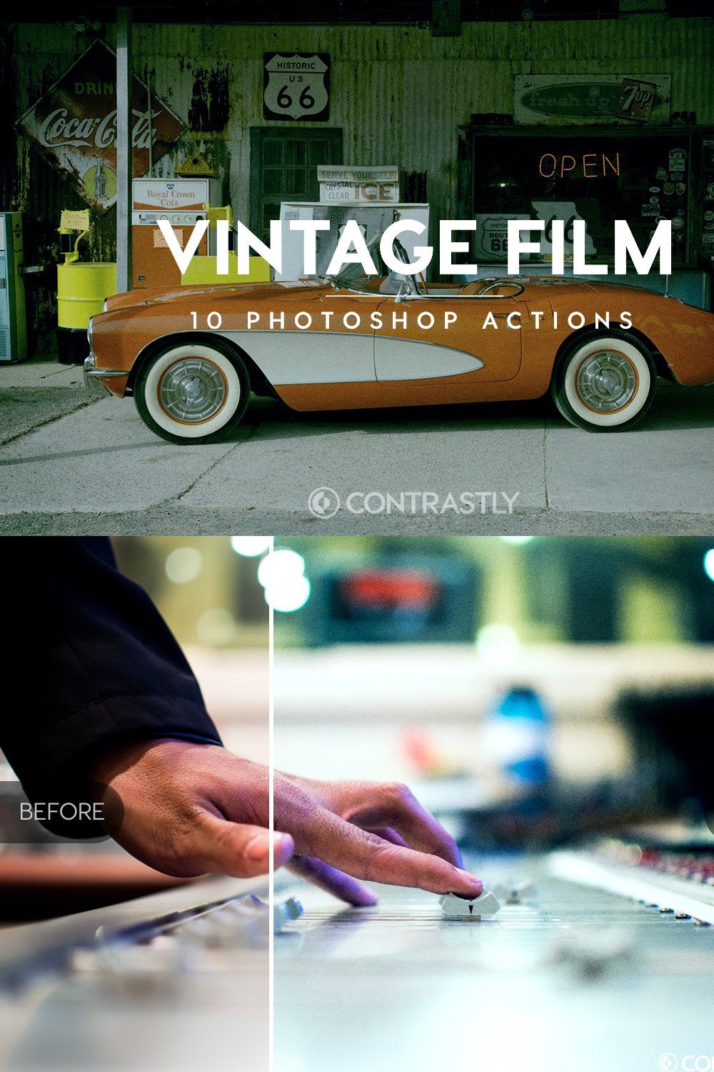 Vintage Film Photoshop Actions pinterest preview image.