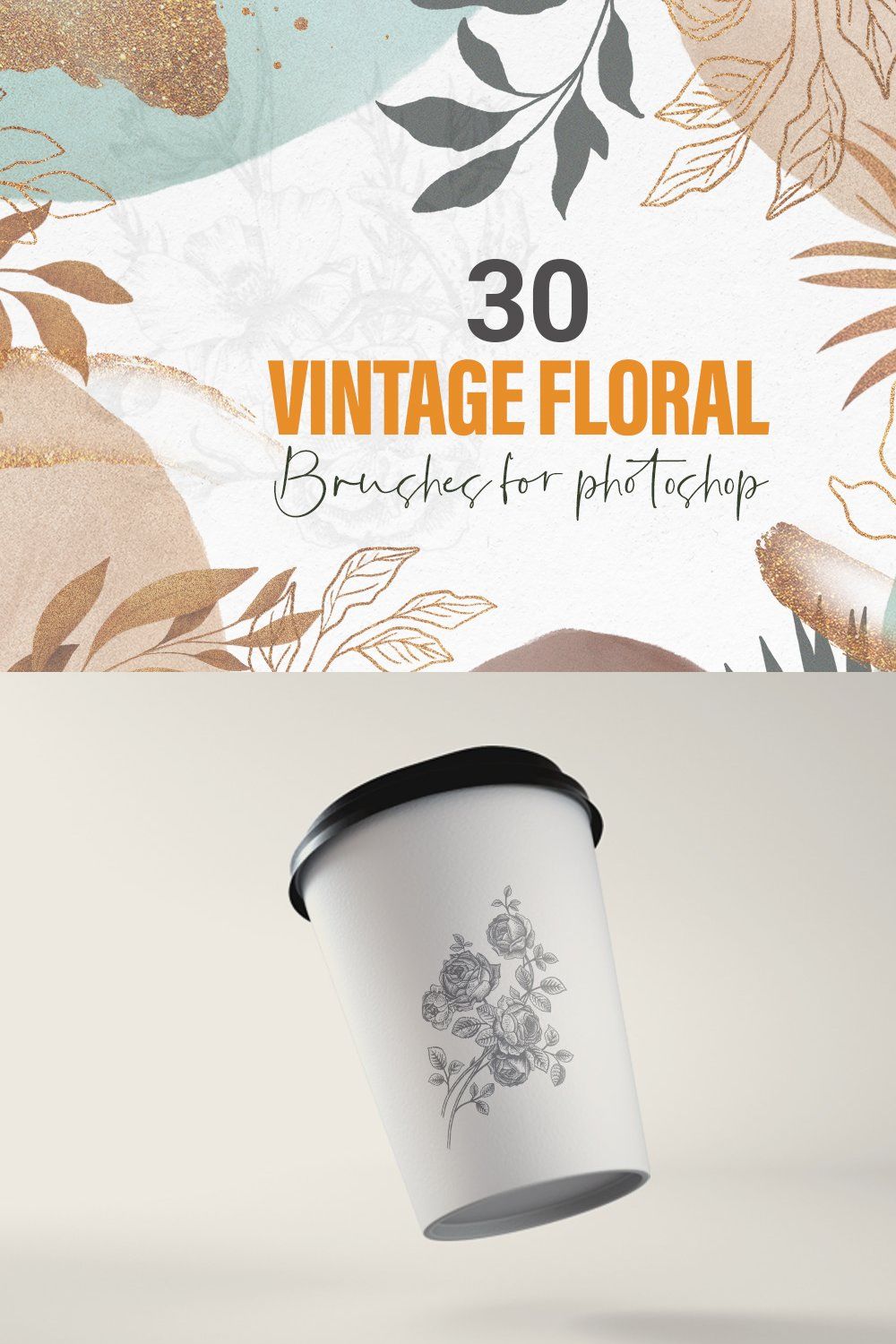 Vintage Floral Brushes - Photoshop pinterest preview image.