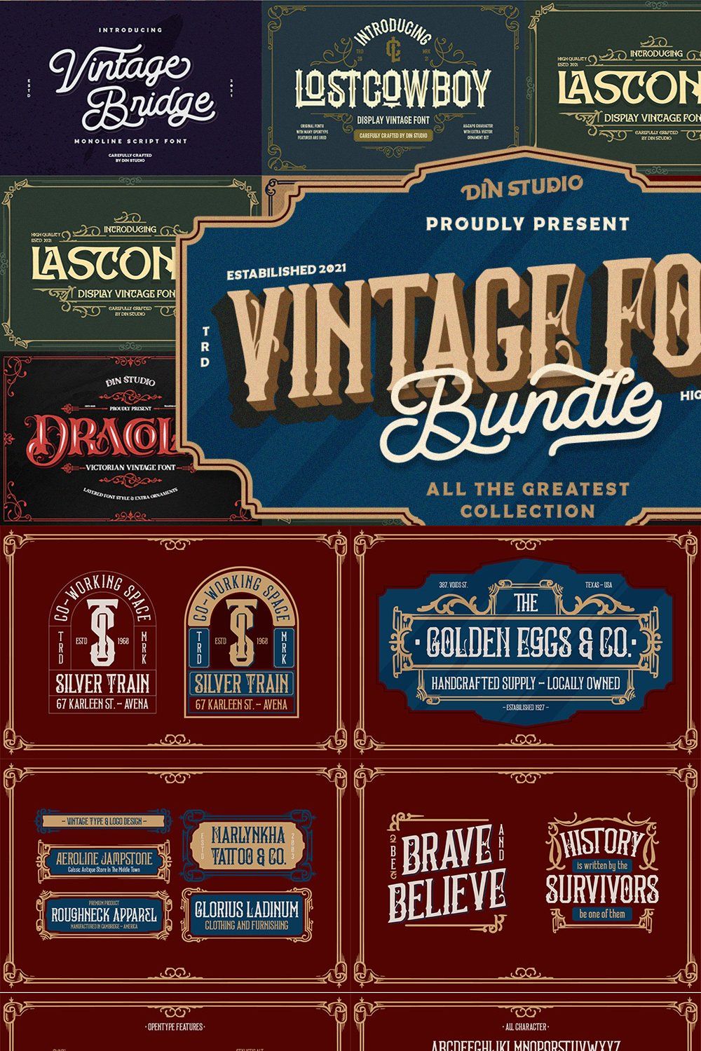 Vintage Font Bundle pinterest preview image.