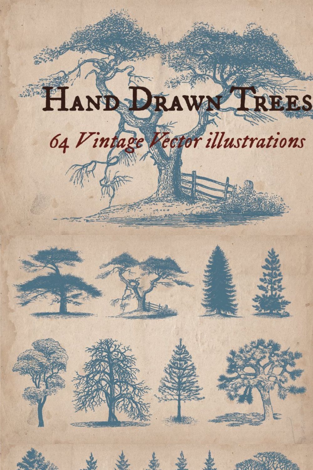 Vintage Illustrations - Trees pinterest preview image.