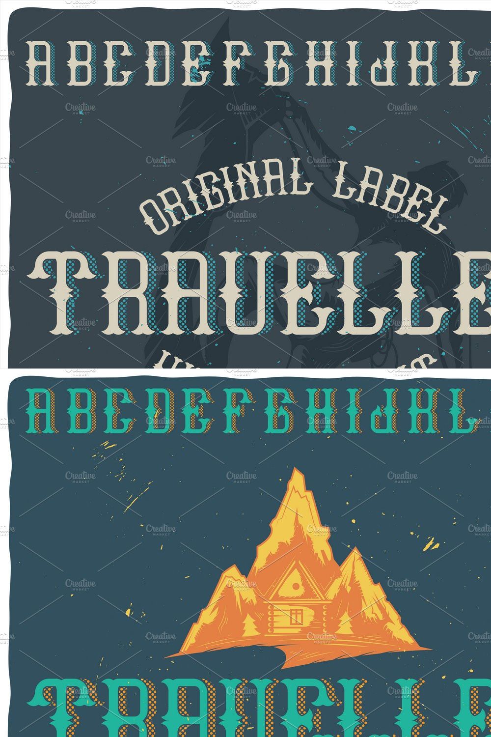 Vintage label typeface Traveller pinterest preview image.
