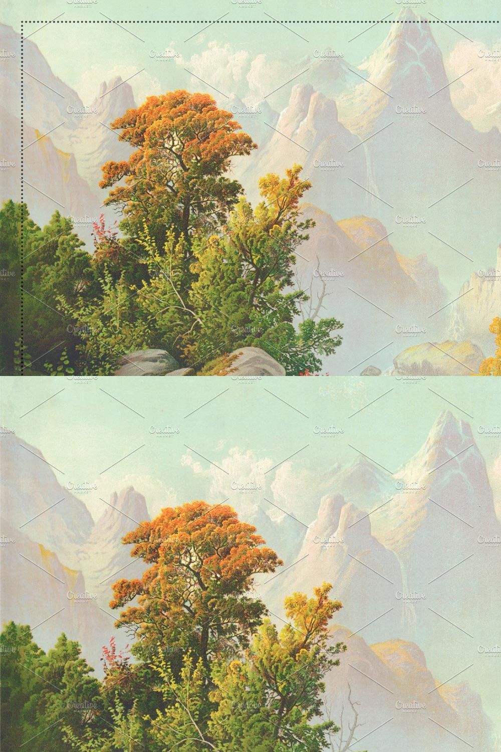 Vintage Landscape Trees Mountains pinterest preview image.
