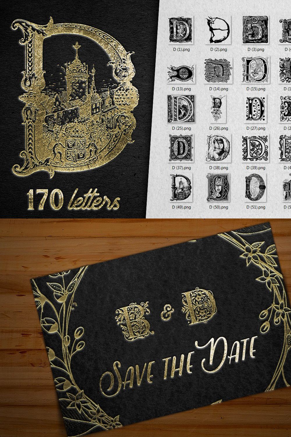 Vintage Letter D Vector And PNG pinterest preview image.