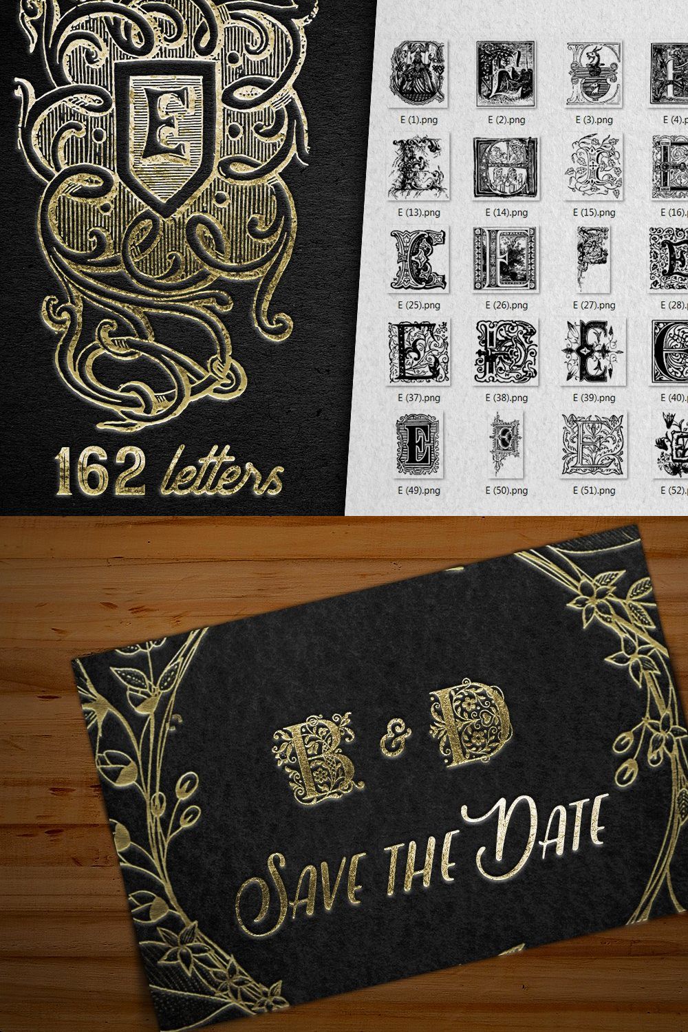 Vintage Letter E Vector And PNG pinterest preview image.