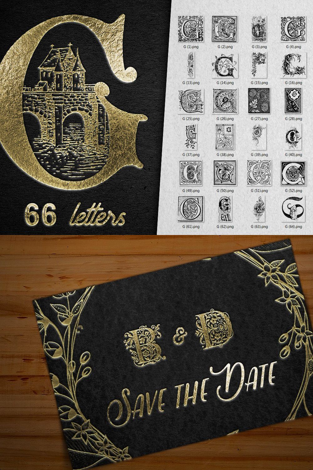 Vintage Letter G Vector And PNG pinterest preview image.