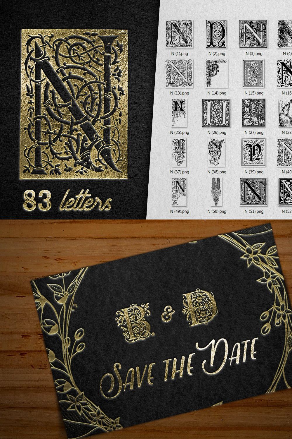Vintage Letter N Vector And PNG pinterest preview image.