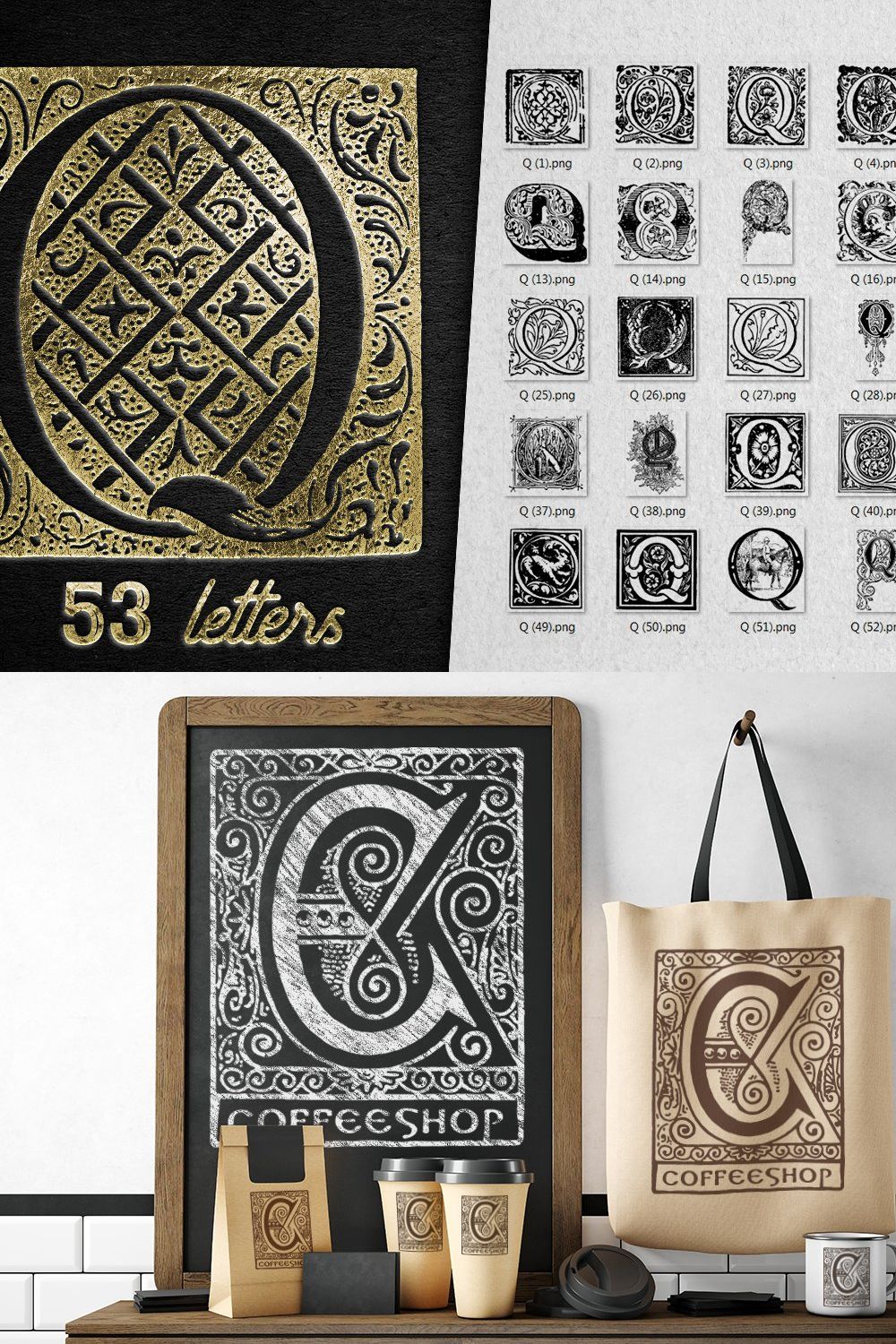 Vintage Letter Q Vector And PNG pinterest preview image.