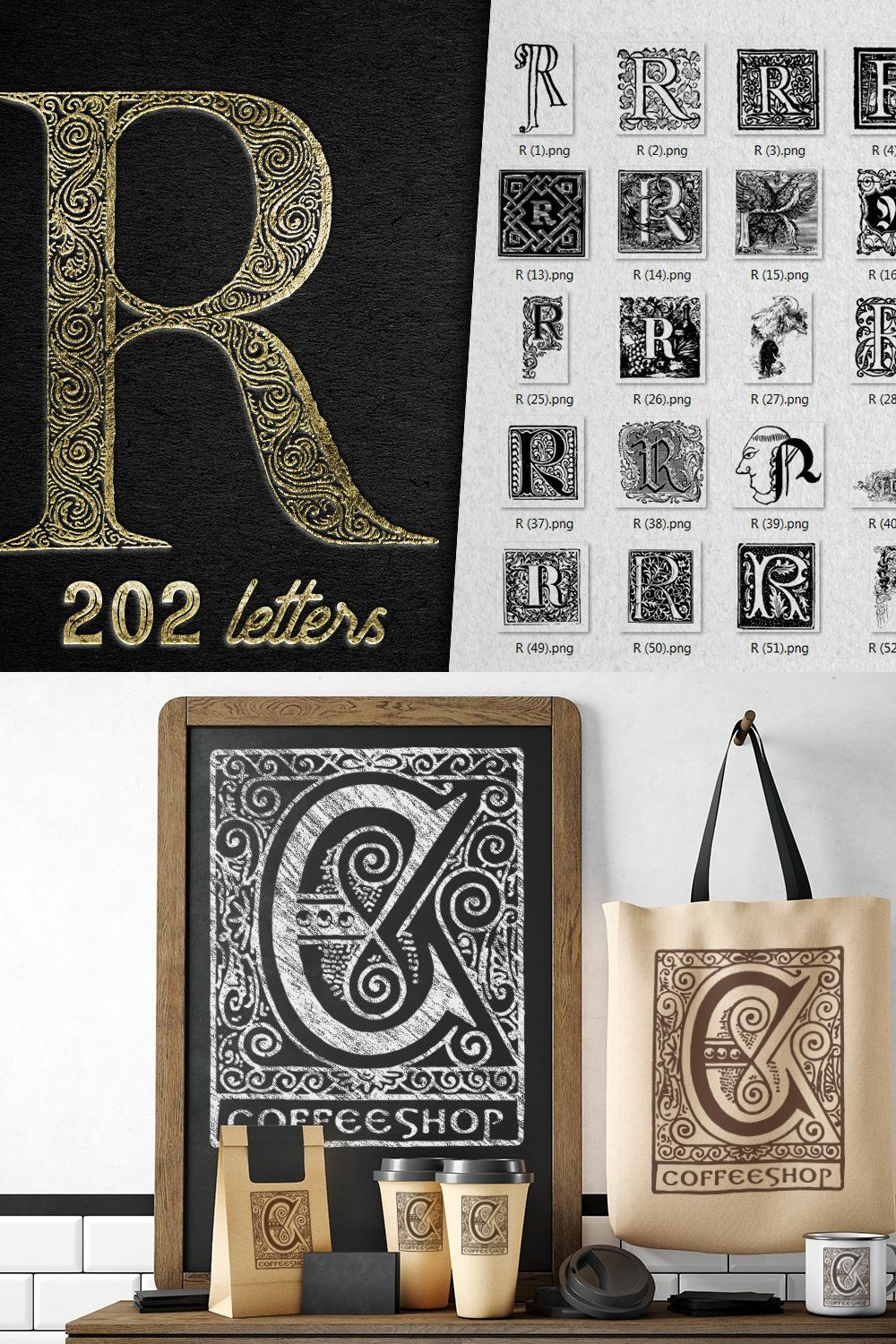 Vintage Letter R Vector And PNG pinterest preview image.