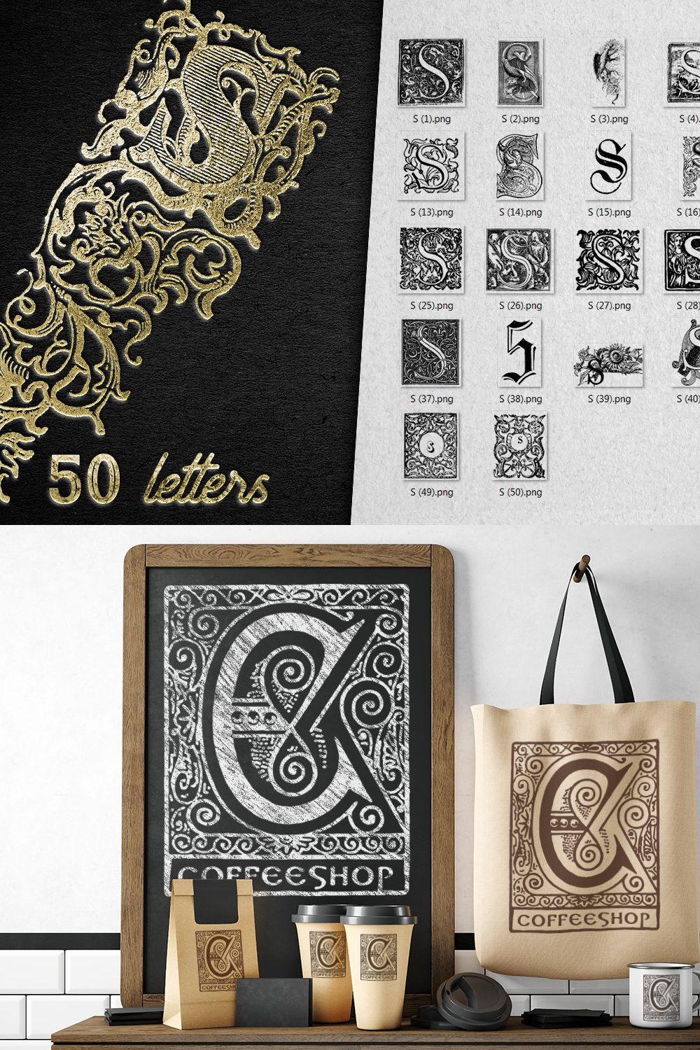 Vintage Letter S Vector And PNG pinterest preview image.