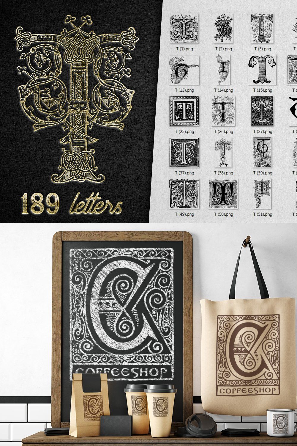 Vintage Letter T Vector And PNG pinterest preview image.