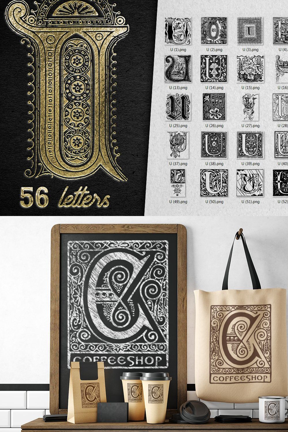 Vintage Letter U Vector And PNG pinterest preview image.