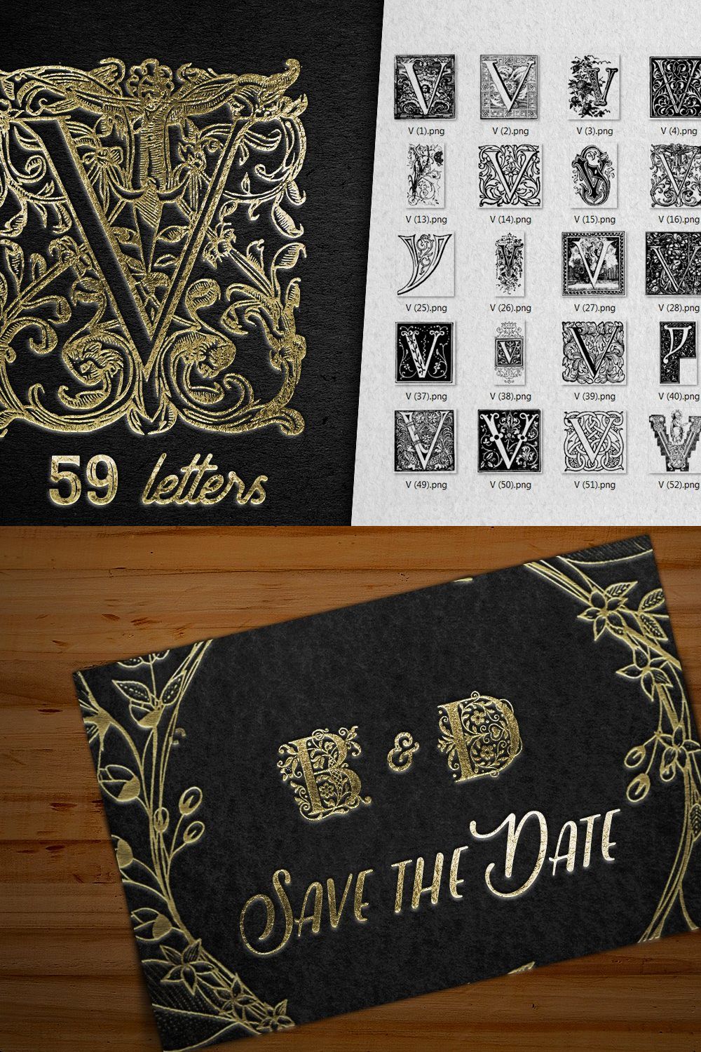 Vintage Letter V Vector And PNG pinterest preview image.