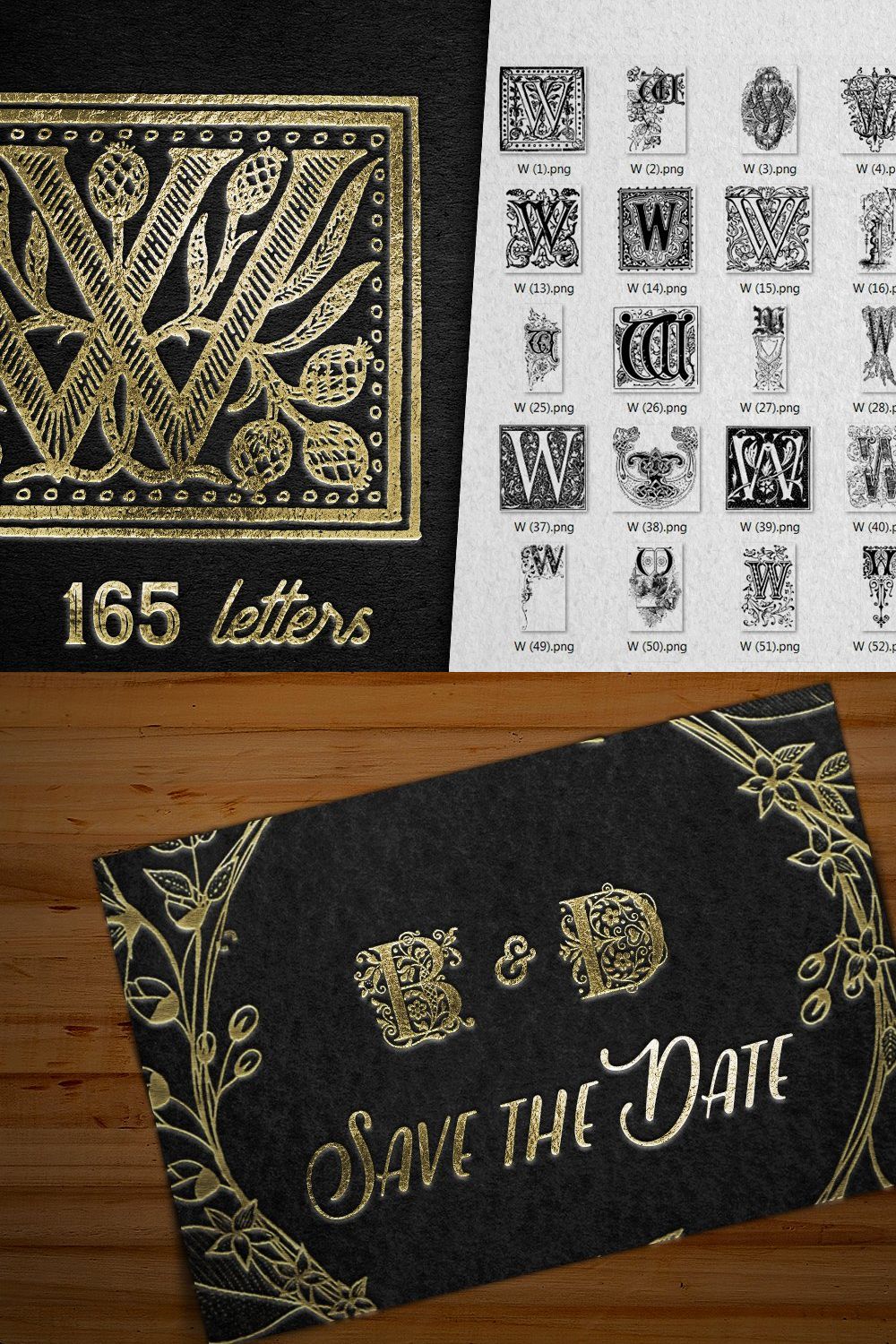 Vintage Letter W Vector And PNG pinterest preview image.