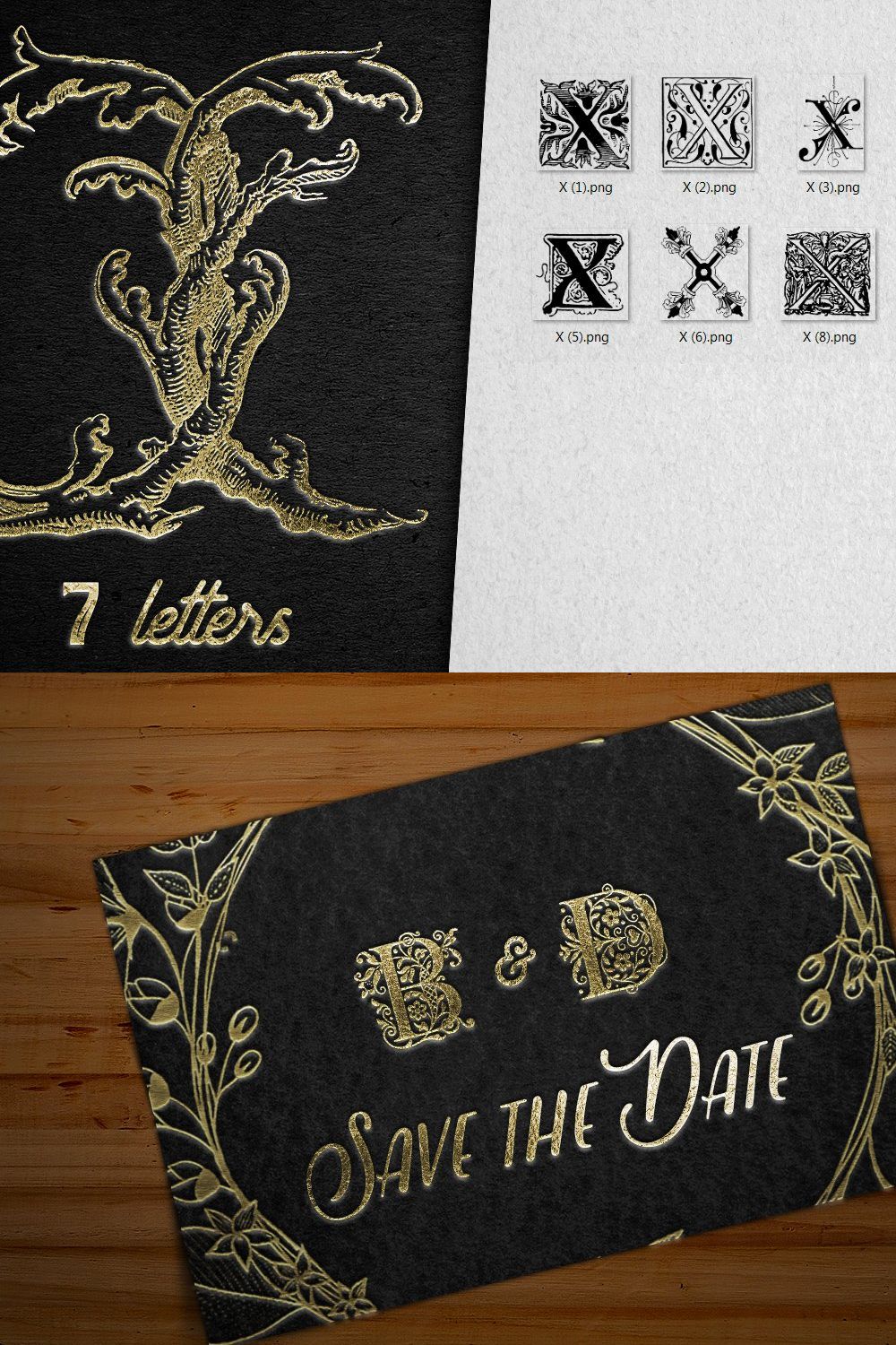 Vintage Letter X Vector And PNG pinterest preview image.