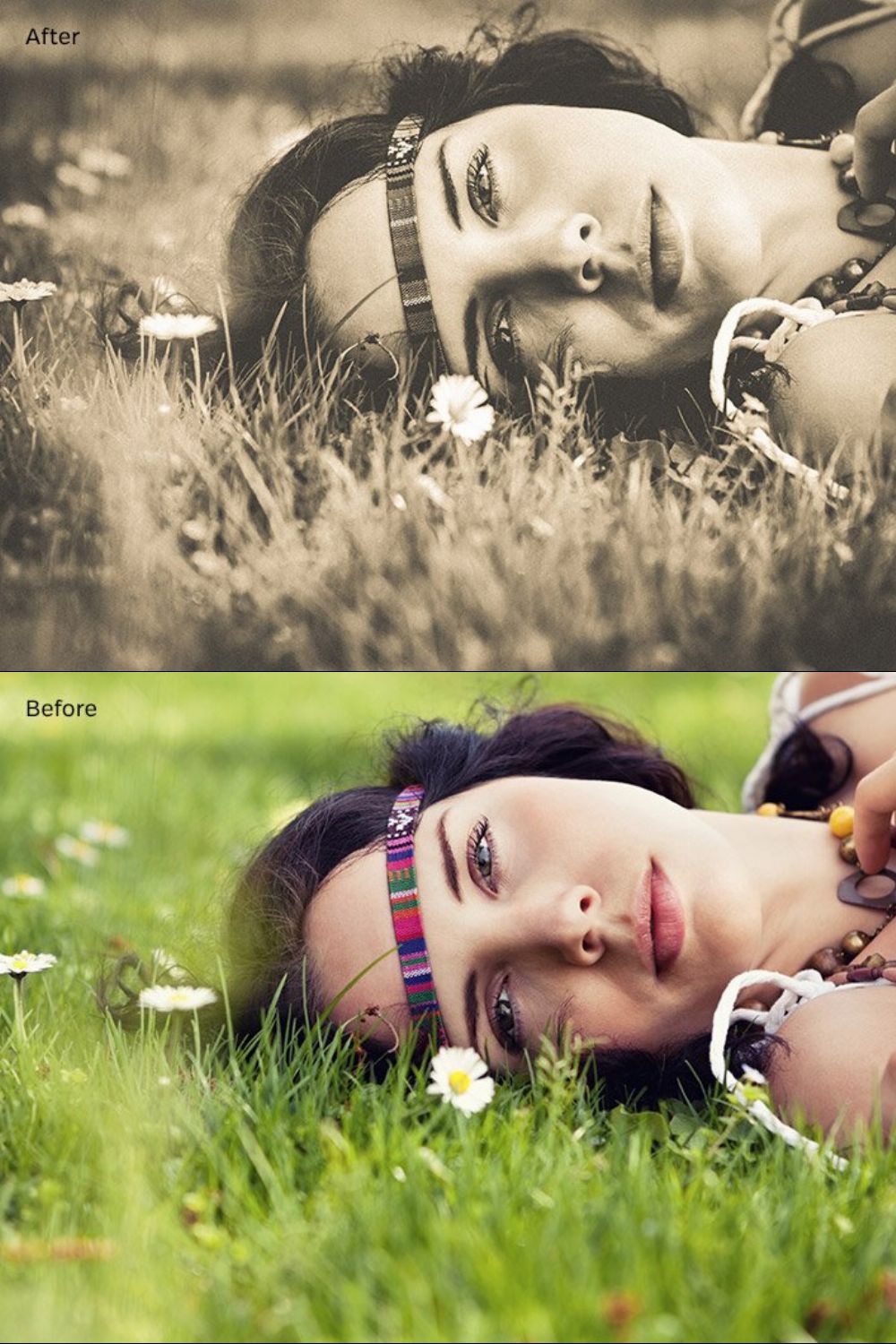 Vintage Mono Lightroom Presets pinterest preview image.