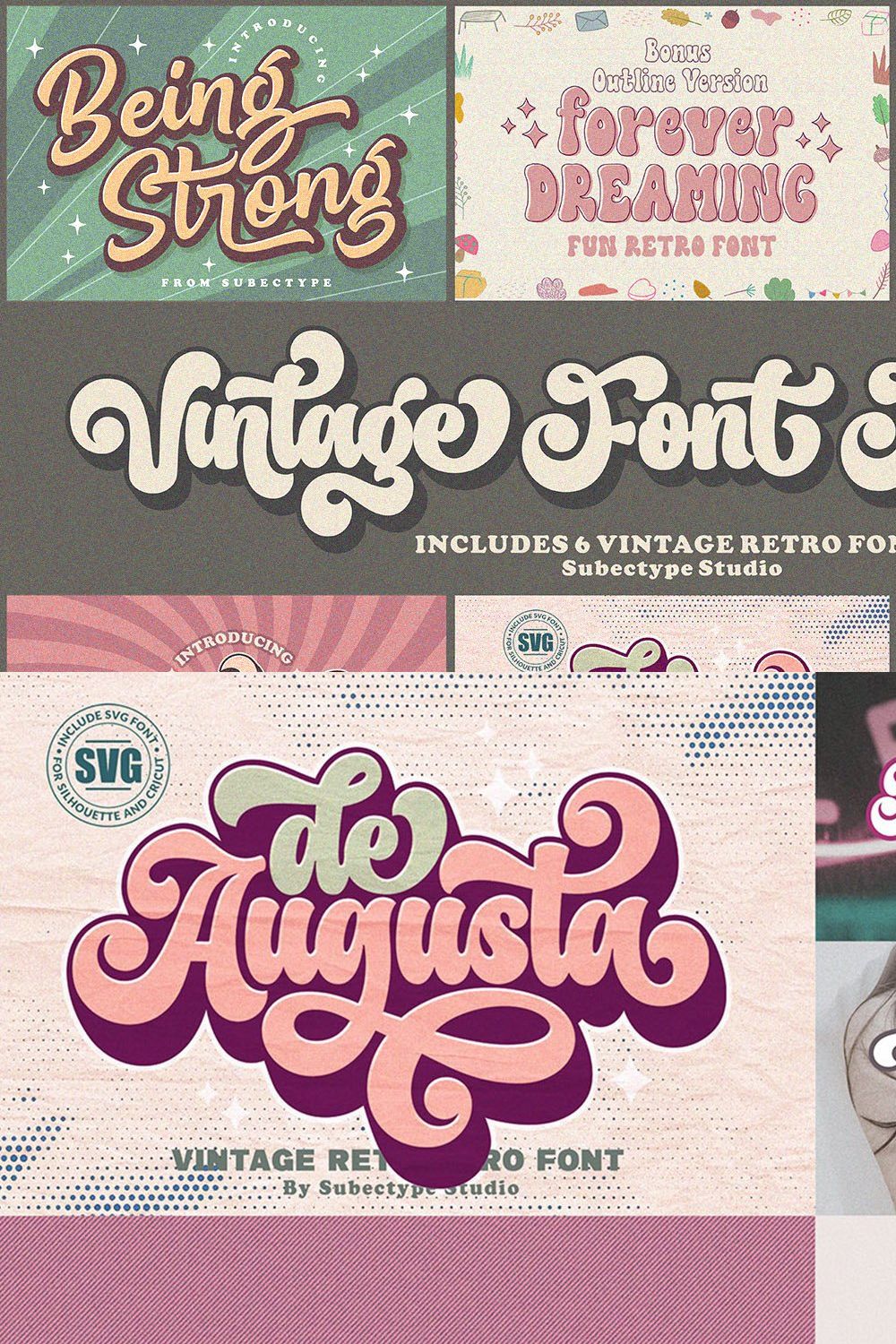 Vintage Retro Font Bundle pinterest preview image.