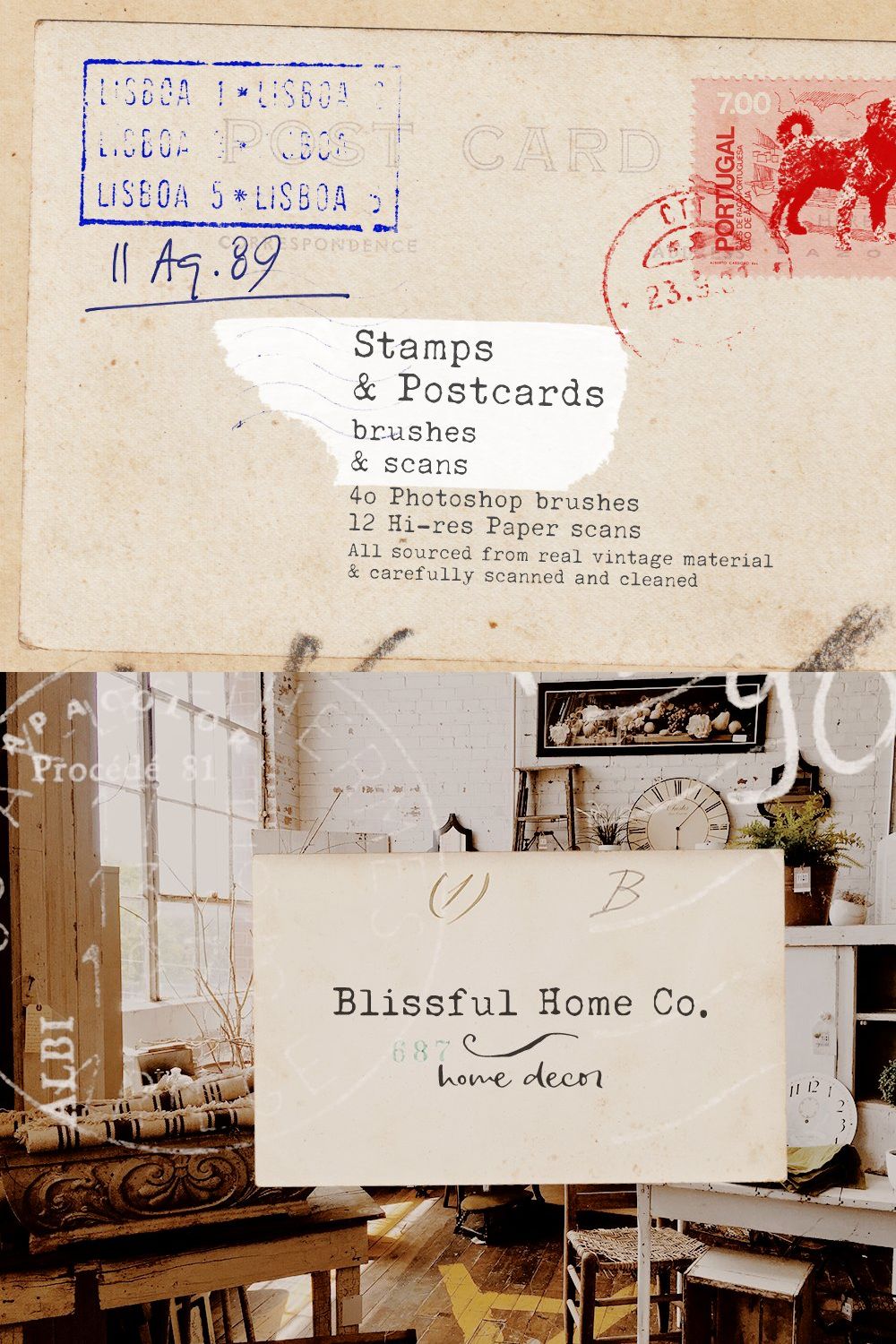 Vintage stamps brushes & paper scans pinterest preview image.