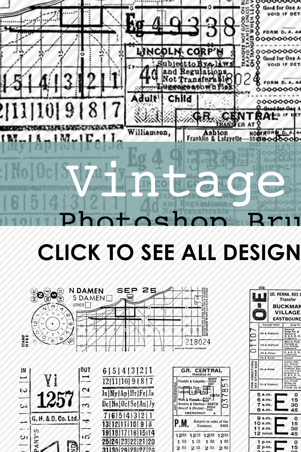Vintage Tickets Brushes & Stamps pinterest preview image.