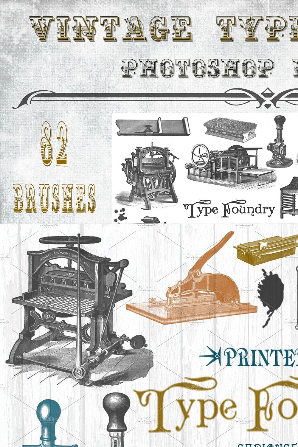 Vintage Type Foundry PS Brushes pinterest preview image.