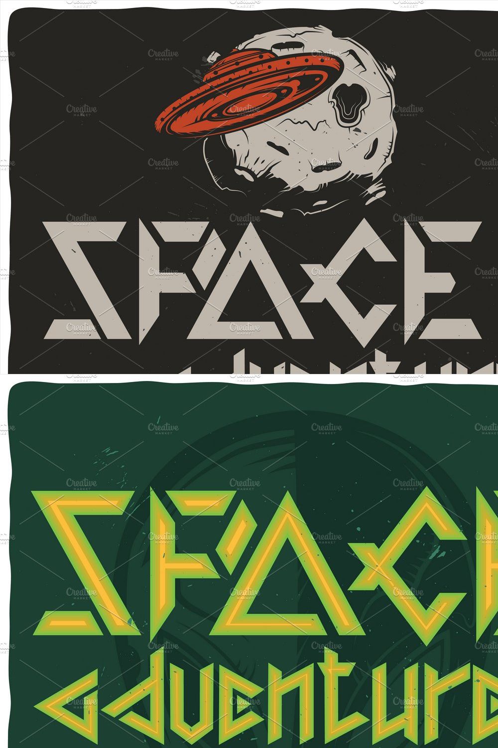 Vintage typeface Space adventures pinterest preview image.