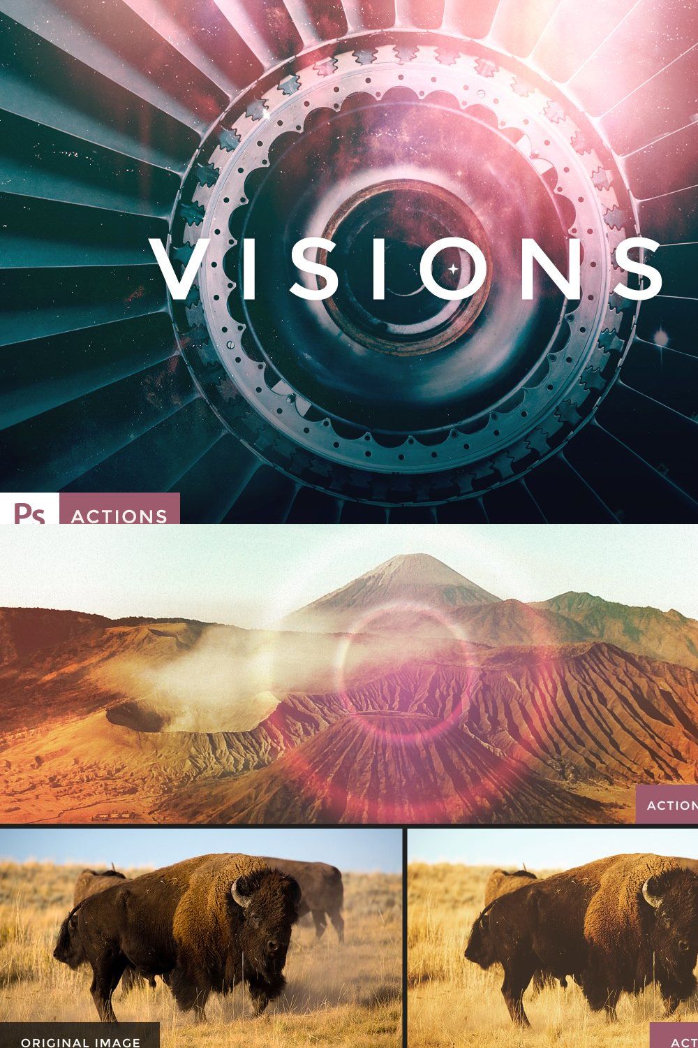 VISIONS Actions and Texture Set 3 pinterest preview image.