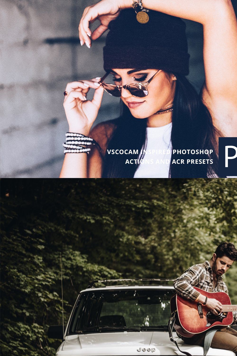 VSCOcam inspired Photoshop Actions pinterest preview image.