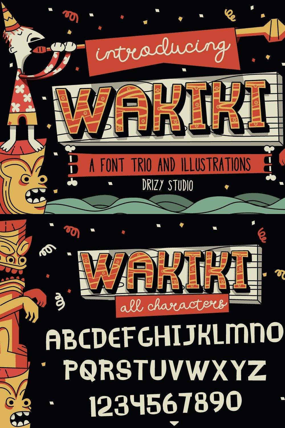 Wakiki Layered Typeface + Bonus pinterest preview image.